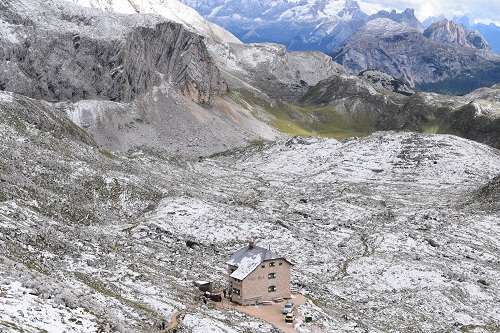 Looking down towards the Rifugio Biella at the end of the day