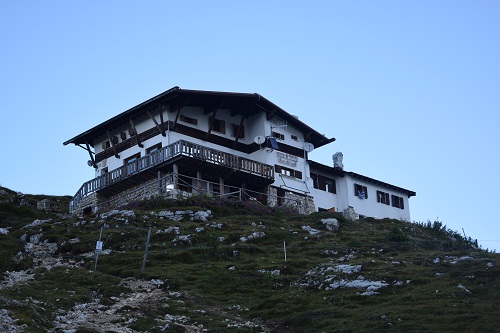 Leaving Rifugio Tissi on another glorious sunny morning