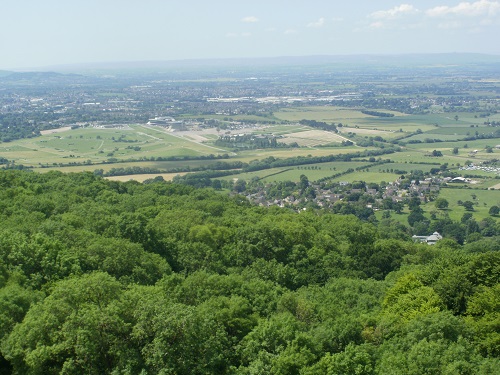 The view down to Cheltenham Racecourse from Cleeve Hill