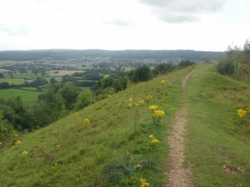 Walking along Cam Long Down with Dursley in the distance