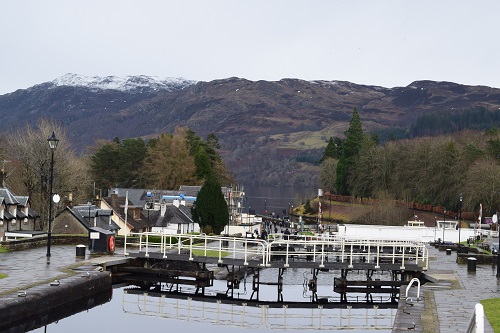 Looking down the locks at Fort Augustus towards Loch Ness