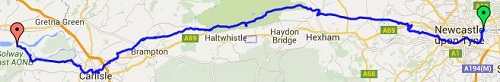 The Hadrian's Wall Path route between Wallsend and Bowness On Solway