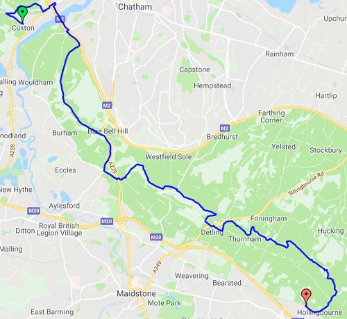 The route between Cuxton and Hollingbourne