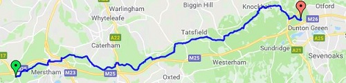 The route between Reigate Hill and Dunton Green