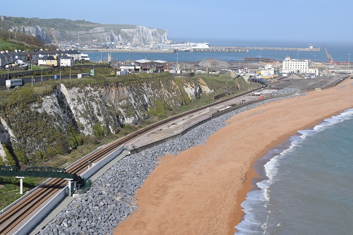 Looking at the white cliffs of Dover in the distance