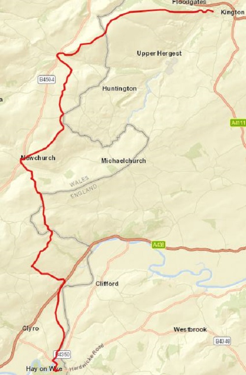 The route between Hay-On-Wye and Kington