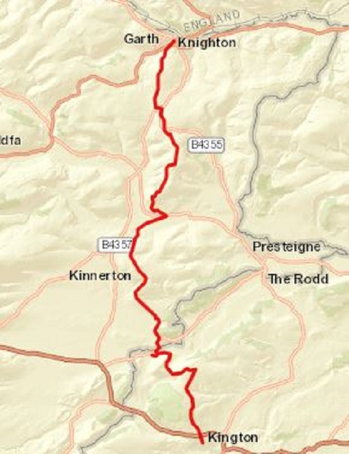 The route between Kington and Knighton on Day 5