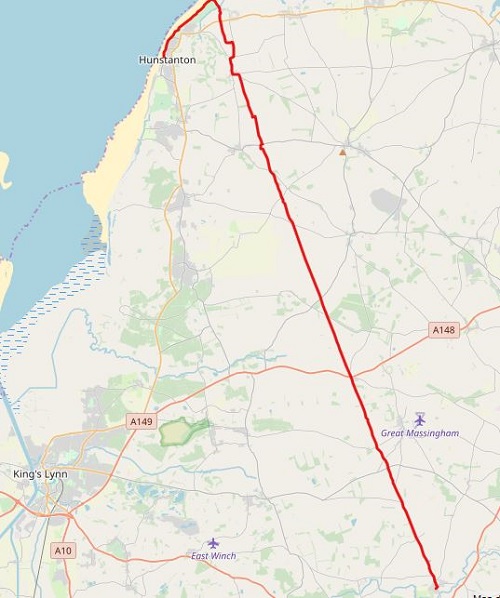 Day 3 - Castle Acre to Hunstanton route map