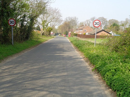 Entering Little Cressingham, the start of a long road section
