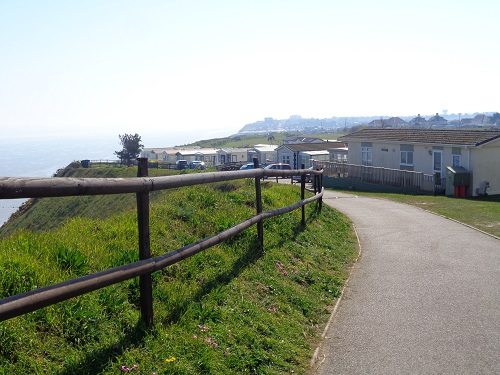 Mundesley in the distance as I pass through another caravan site