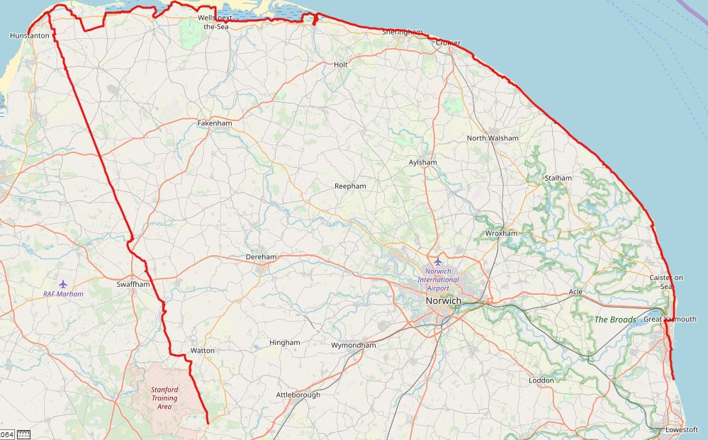 The Peddars Way/Norfolk Coast Path route