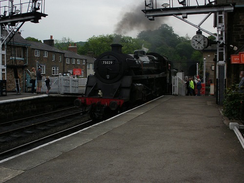 A steam train just coming into Grosmont on the North Yorkshire Moors Railway