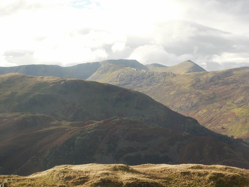 Looking over at Striding Edge, Helvellyn and Catstycam