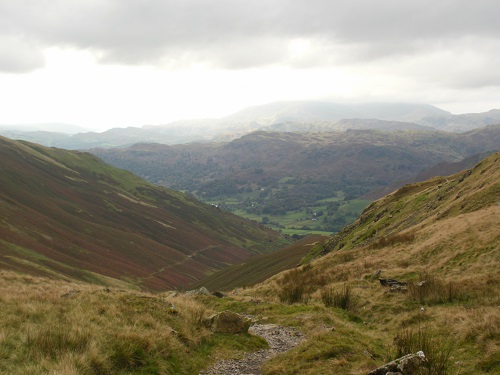 Looking down towards Grasmere as I descend from Grisedale Tarn
