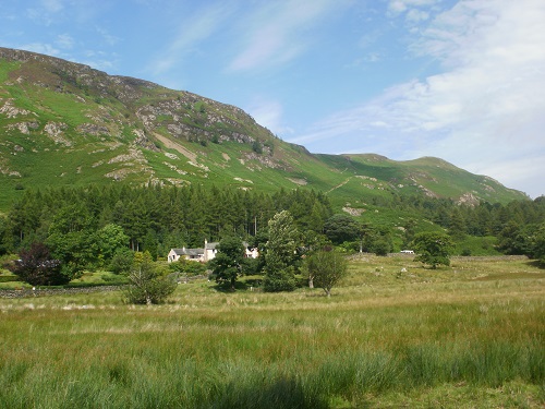 Looking up at Catbells and Maiden Moor along the Cumbria Way