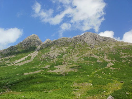 Looking up at Pike Of Stickle and Loft Crag from the Cumbria Way