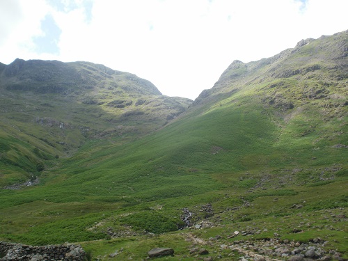 The Cumbria Way goes up Stake Pass, through the valley in the centre