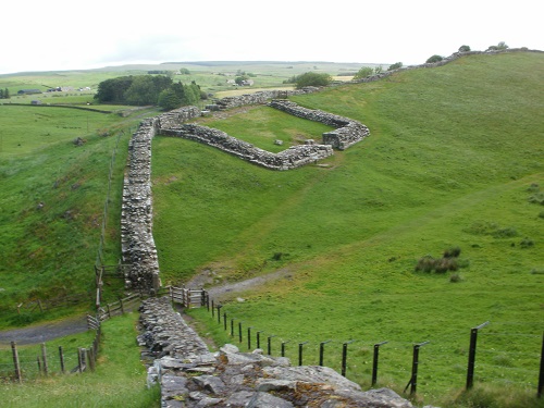 The ruins of Milecastle 42 along Hadrian's Wall at Cawfields
