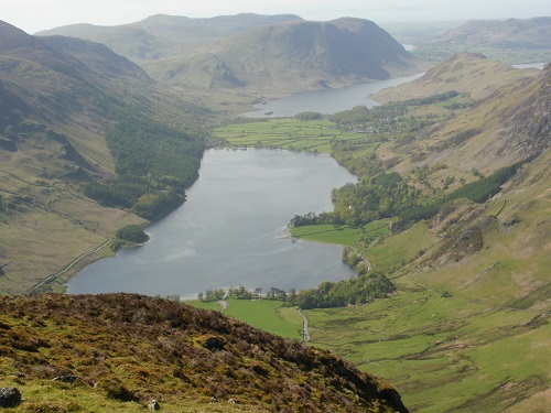 Looking down to Buttermere and Crummock Water