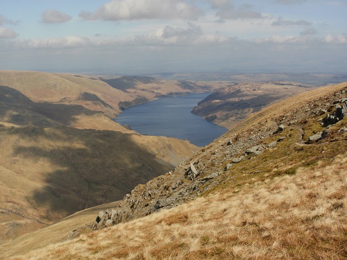 Looking over Haweswater Reservoir descending Harter Fell