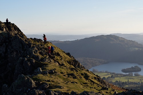 Helm Crag summit with Rydal Water below