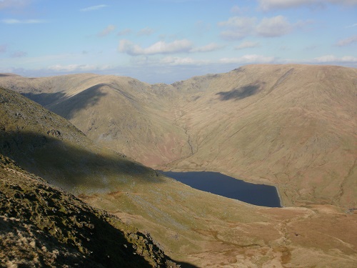 Looking down at Kentmere Reservoir from near Ill Bell