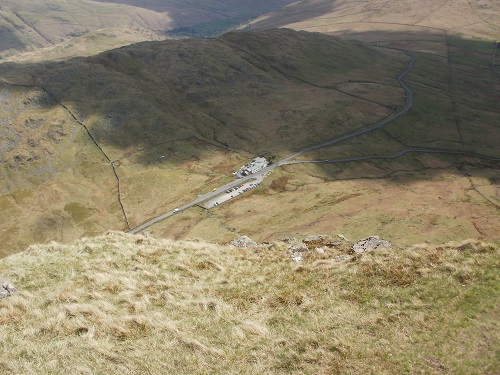 Looking down steeply to the Kirkstone Inn
