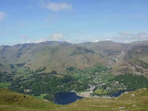 Looking down to Patterdale with Helvellyn, Catstycam and other Fells above it