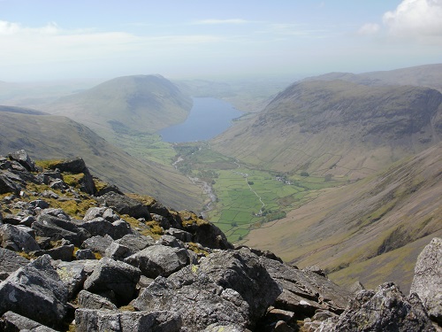 Looking down to Wasdale from the descent from Great Gable