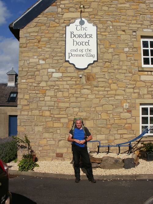 Reaching the Border Hotel in Kirk Yetholm, the end of the Pennine Way