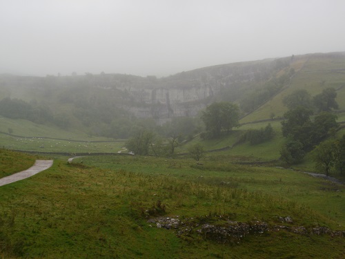 Malham Cove on a wet misty morning