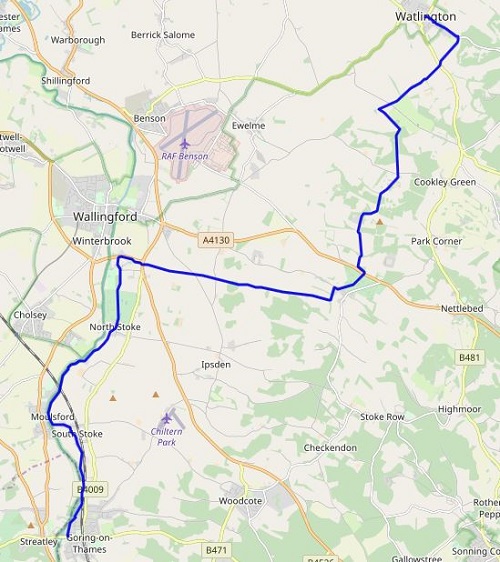 The Ridgeway route between Streatley/Goring and Watlington