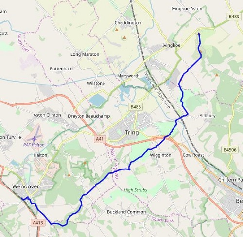 The route between Wendover and the finish of the trail at Ivinghoe Beacon