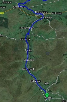 The map showing the route between Alston and Greenhead on the Pennine Way