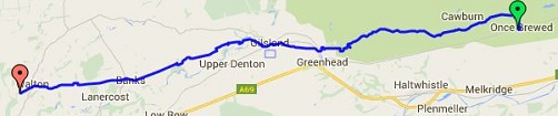 The map showing the route between Once Brewed and Walton on the Hadrian's Wall Path