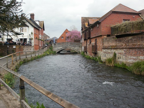 The River Itchen in Winchester, the City Mill behind it