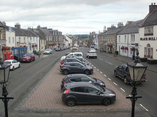 Looking down upon Lauder Market Place from the Town Hall steps