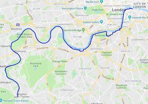 The route between Blackfriars Bridge and Kingston