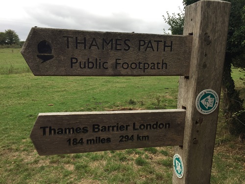 The waymarker at the end of the Thames Path near Kemble