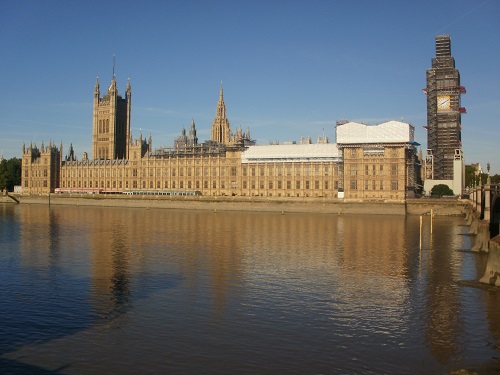 The Houses of Parliament with Big Ben mostly covered up