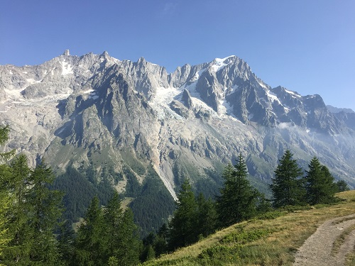 The Grand Jorasses looked stunning on the nice path before Rifugio Bonatti