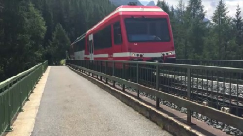 The Mont Blanc Express train approaching Montroc Station