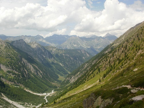 Looking down the valley towards Trient descending from Fenetre D'Arpette