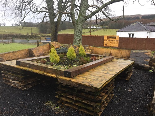 The nice new picnic area beside the Beech Tree pub